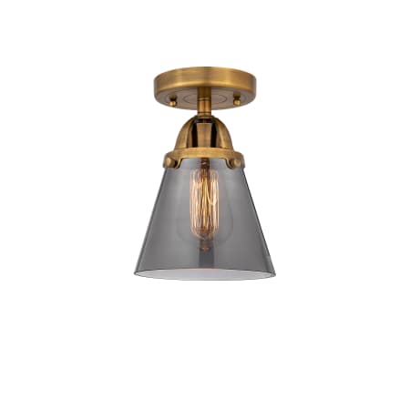 A large image of the Innovations Lighting 288-1C-9-6 Cone Semi-Flush Brushed Brass / Plated Smoke