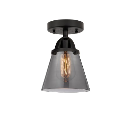 A large image of the Innovations Lighting 288-1C-9-6 Cone Semi-Flush Matte Black / Plated Smoke