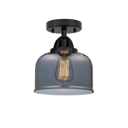 A large image of the Innovations Lighting 288-1C-9-8 Bell Semi-Flush Matte Black / Plated Smoke