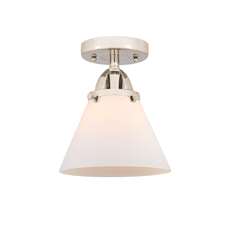 A large image of the Innovations Lighting 288-1C-10-8 Cone Semi-Flush Polished Nickel / Matte White