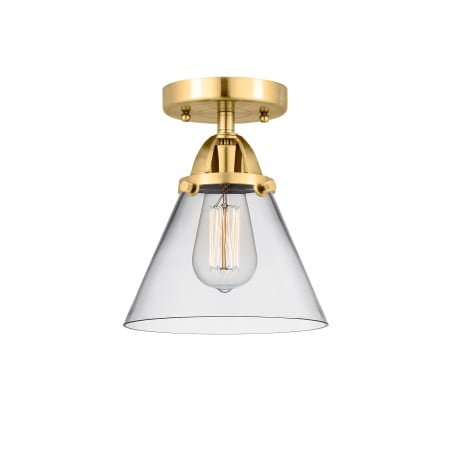 A large image of the Innovations Lighting 288-1C-10-8 Cone Semi-Flush Satin Gold / Clear