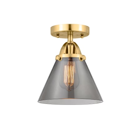 A large image of the Innovations Lighting 288-1C-10-8 Cone Semi-Flush Satin Gold / Plated Smoke