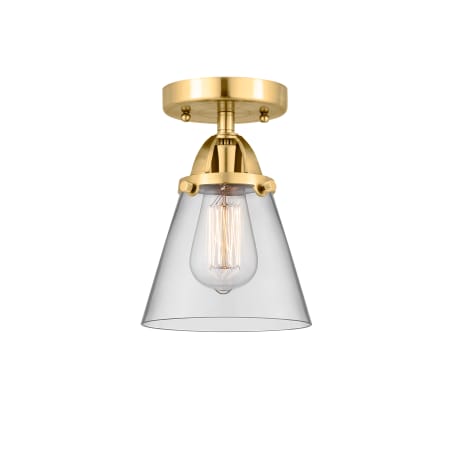 A large image of the Innovations Lighting 288-1C-9-6 Cone Semi-Flush Satin Gold / Clear