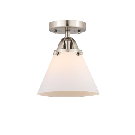 A large image of the Innovations Lighting 288-1C-10-8 Cone Semi-Flush Brushed Satin Nickel / Matte White