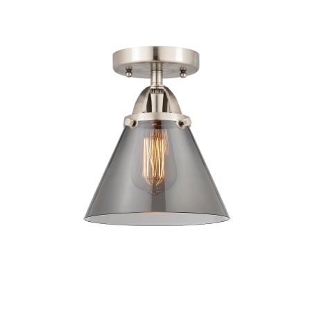 A large image of the Innovations Lighting 288-1C-10-8 Cone Semi-Flush Brushed Satin Nickel / Plated Smoke