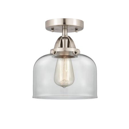 A large image of the Innovations Lighting 288-1C-9-8 Bell Semi-Flush Brushed Satin Nickel / Clear
