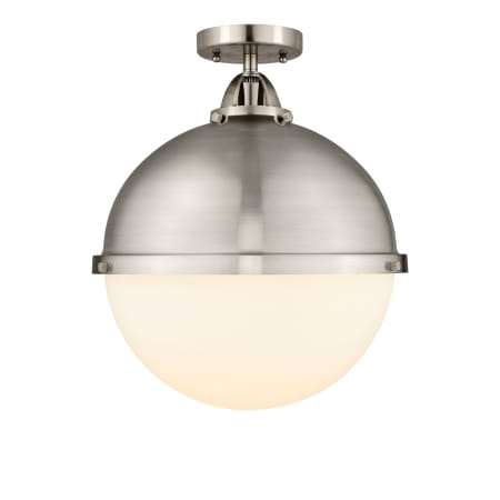 A large image of the Innovations Lighting 288-1C-16-13 Hampden Semi-Flush Brushed Satin Nickel / Matte White