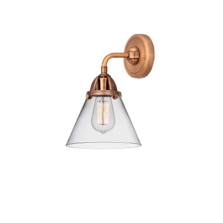 A large image of the Innovations Lighting 288-1W-10-8 Cone Sconce Antique Copper / Clear