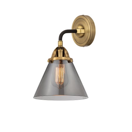 A large image of the Innovations Lighting 288-1W-11-8 Cone Sconce Black Antique Brass / Plated Smoke