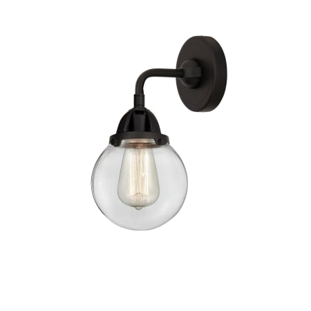 A large image of the Innovations Lighting 288-1W-10-6 Beacon Sconce Matte Black / Clear