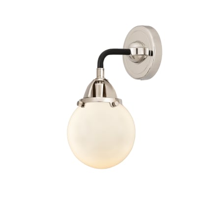 A large image of the Innovations Lighting 288-1W-11-6 Beacon Sconce Black Polished Nickel / Matte White