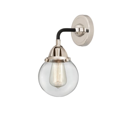 A large image of the Innovations Lighting 288-1W-10-6 Beacon Sconce Black Polished Nickel / Clear