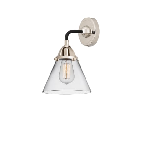 A large image of the Innovations Lighting 288-1W-10-8 Cone Sconce Black Polished Nickel / Clear
