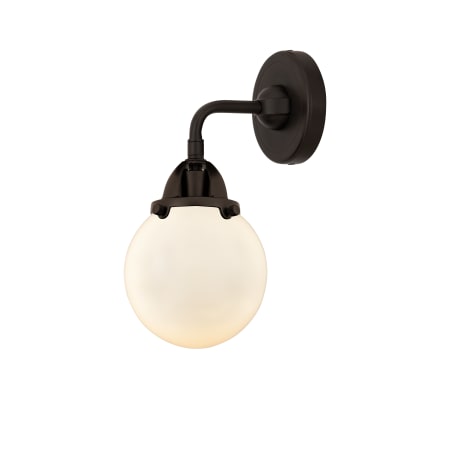 A large image of the Innovations Lighting 288-1W-10-6 Beacon Sconce Oil Rubbed Bronze / Matte White