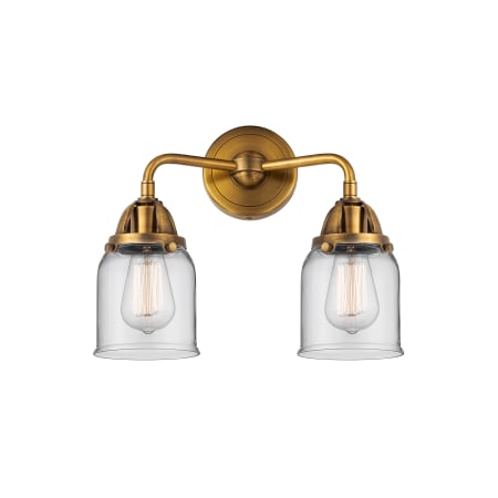 A large image of the Innovations Lighting 288-2W-12-13 Bell Vanity Brushed Brass / Clear