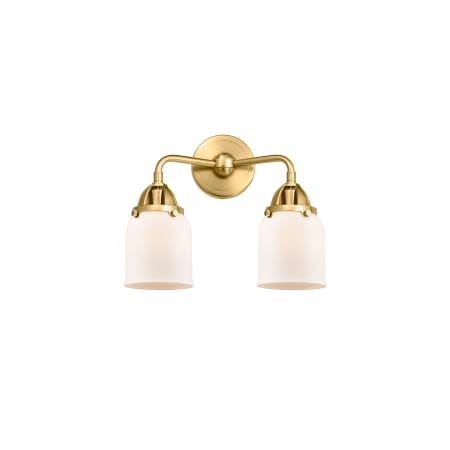 A large image of the Innovations Lighting 288-2W-13-13 Bell Vanity Satin Gold / Matte White