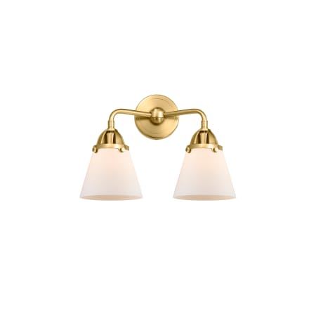 A large image of the Innovations Lighting 288-2W-13-15 Cone Vanity Satin Gold / Matte White