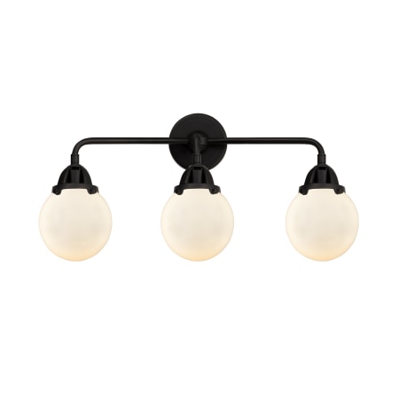 A large image of the Innovations Lighting 288-3W-10-24 Beacon Vanity Matte Black / Matte White