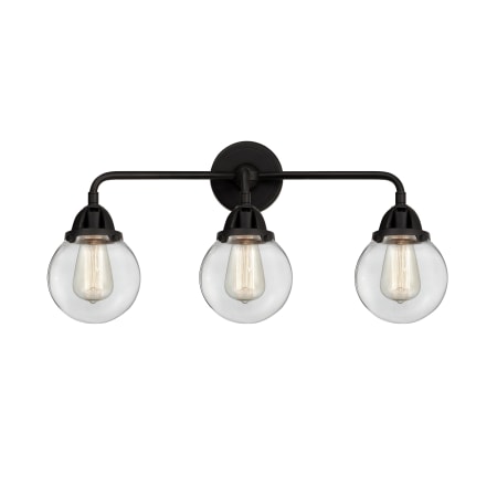 A large image of the Innovations Lighting 288-3W-10-24 Beacon Vanity Matte Black / Clear