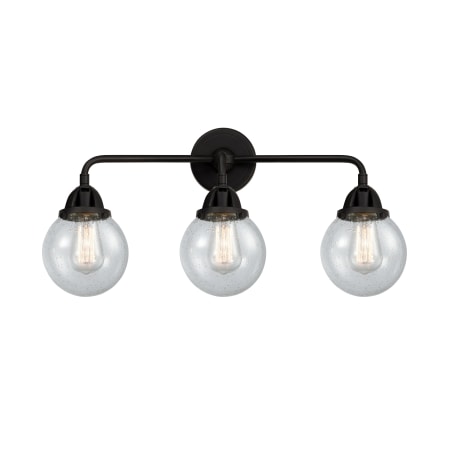 A large image of the Innovations Lighting 288-3W-10-24 Beacon Vanity Matte Black / Seedy