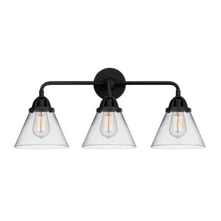 A large image of the Innovations Lighting 288-3W-10-26 Cone Vanity Matte Black / Clear