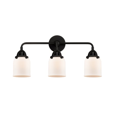 A large image of the Innovations Lighting 288-3W-10-23 Bell Vanity Matte Black / Matte White