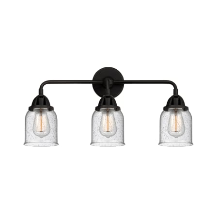 A large image of the Innovations Lighting 288-3W-10-23 Bell Vanity Matte Black / Seedy