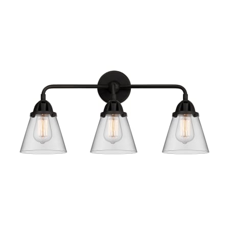 A large image of the Innovations Lighting 288-3W-10-24 Cone Vanity Matte Black / Clear