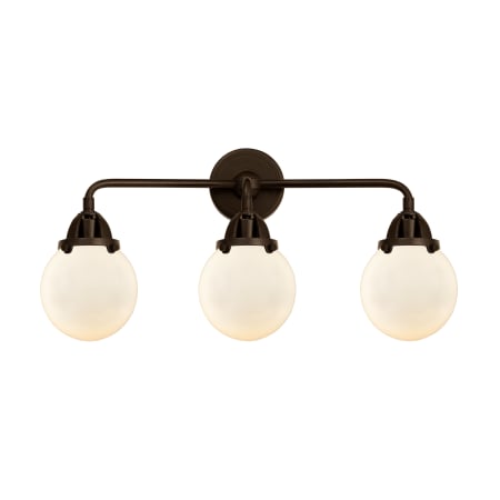 A large image of the Innovations Lighting 288-3W-10-24 Beacon Vanity Oil Rubbed Bronze / Matte White