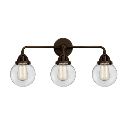 A large image of the Innovations Lighting 288-3W-10-24 Beacon Vanity Oil Rubbed Bronze / Clear