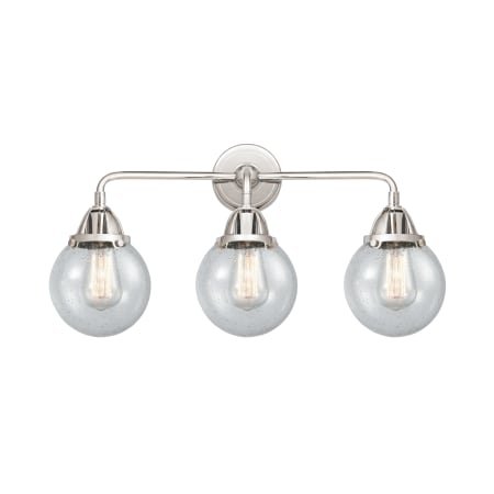 A large image of the Innovations Lighting 288-3W-10-24 Beacon Vanity Polished Chrome / Seedy