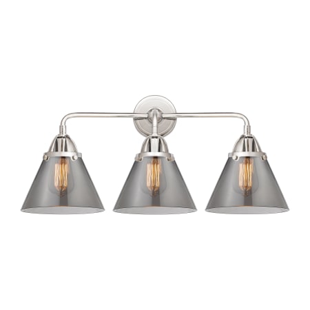 A large image of the Innovations Lighting 288-3W-10-26 Cone Vanity Polished Chrome / Plated Smoke