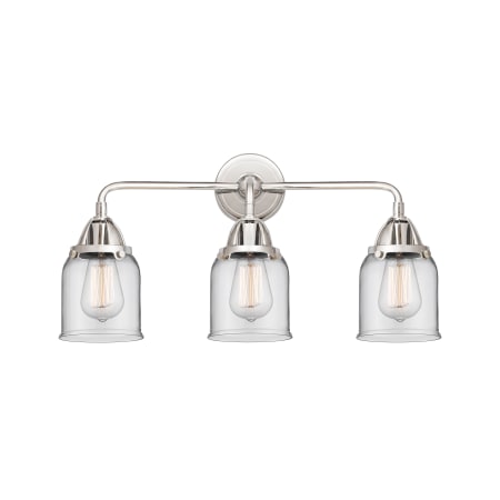 A large image of the Innovations Lighting 288-3W-10-23 Bell Vanity Polished Chrome / Clear