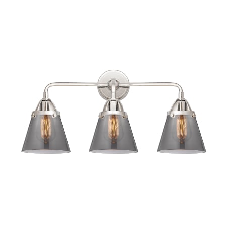 A large image of the Innovations Lighting 288-3W-10-24 Cone Vanity Polished Chrome / Plated Smoke