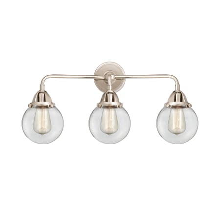 A large image of the Innovations Lighting 288-3W-10-24 Beacon Vanity Polished Nickel / Clear