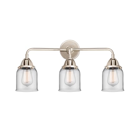 A large image of the Innovations Lighting 288-3W-10-23 Bell Vanity Polished Nickel / Clear