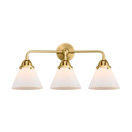 A large image of the Innovations Lighting 288-3W-11-26 Cone Vanity Satin Gold / Matte White