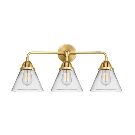 A large image of the Innovations Lighting 288-3W-10-26 Cone Vanity Satin Gold / Clear