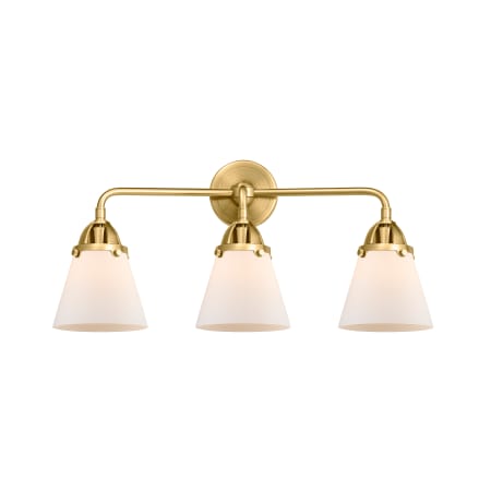 A large image of the Innovations Lighting 288-3W-11-25 Cone Vanity Satin Gold / Matte White