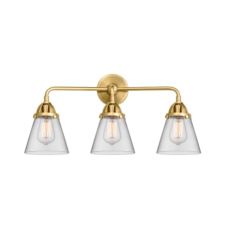 A large image of the Innovations Lighting 288-3W-10-24 Cone Vanity Satin Gold / Clear