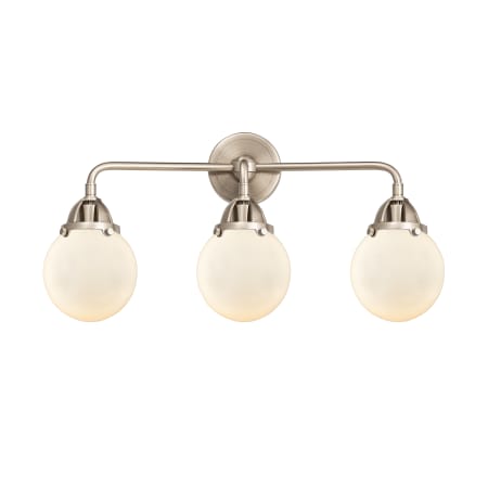 A large image of the Innovations Lighting 288-3W-10-24 Beacon Vanity Brushed Satin Nickel / Matte White