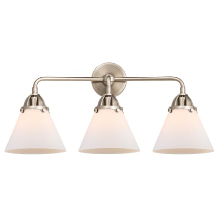 A large image of the Innovations Lighting 288-3W-10-26 Cone Vanity Brushed Satin Nickel / Matte White