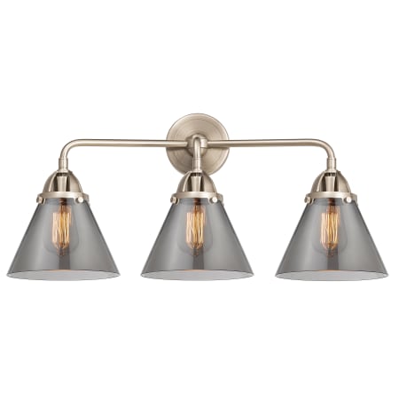 A large image of the Innovations Lighting 288-3W-10-26 Cone Vanity Brushed Satin Nickel / Plated Smoke