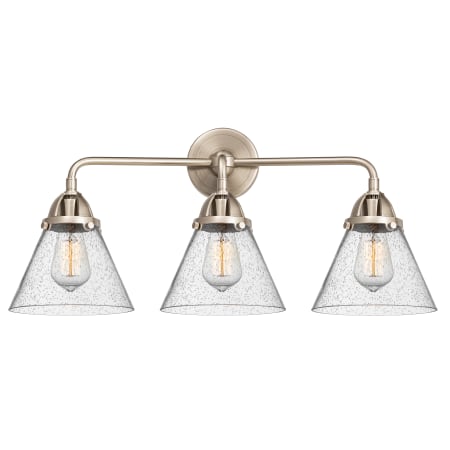 A large image of the Innovations Lighting 288-3W-10-26 Cone Vanity Brushed Satin Nickel / Seedy