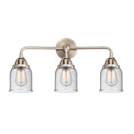 A large image of the Innovations Lighting 288-3W-10-23 Bell Vanity Brushed Satin Nickel / Seedy