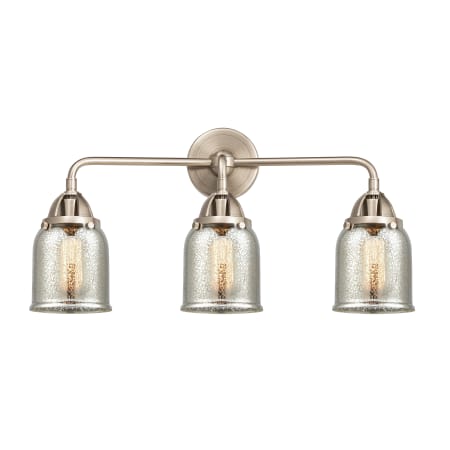 A large image of the Innovations Lighting 288-3W-10-23 Bell Vanity Brushed Satin Nickel / Silver Plated Mercury