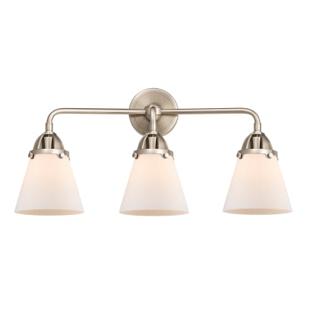 A large image of the Innovations Lighting 288-3W-10-24 Cone Vanity Brushed Satin Nickel / Matte White