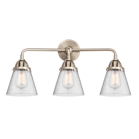 A large image of the Innovations Lighting 288-3W-10-24 Cone Vanity Brushed Satin Nickel / Seedy