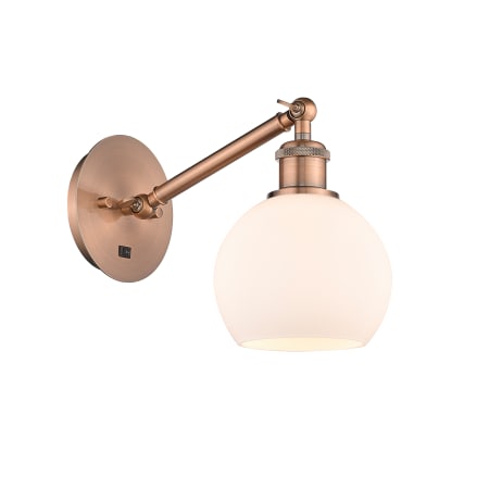 A large image of the Innovations Lighting 317-1W-12-6 Athens Sconce Antique Copper / Matte White