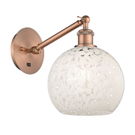 A large image of the Innovations Lighting 317-1W-10-8 White Mouchette Sconce Antique Copper